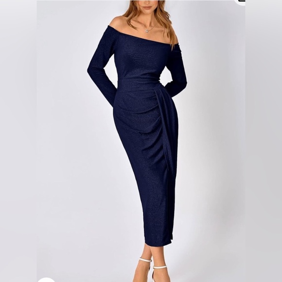 BTFBM Women Off Shoulder Bodycon Dress with Slit Glitter Ball Gown Maxi Dress S - Picture 3 of 13